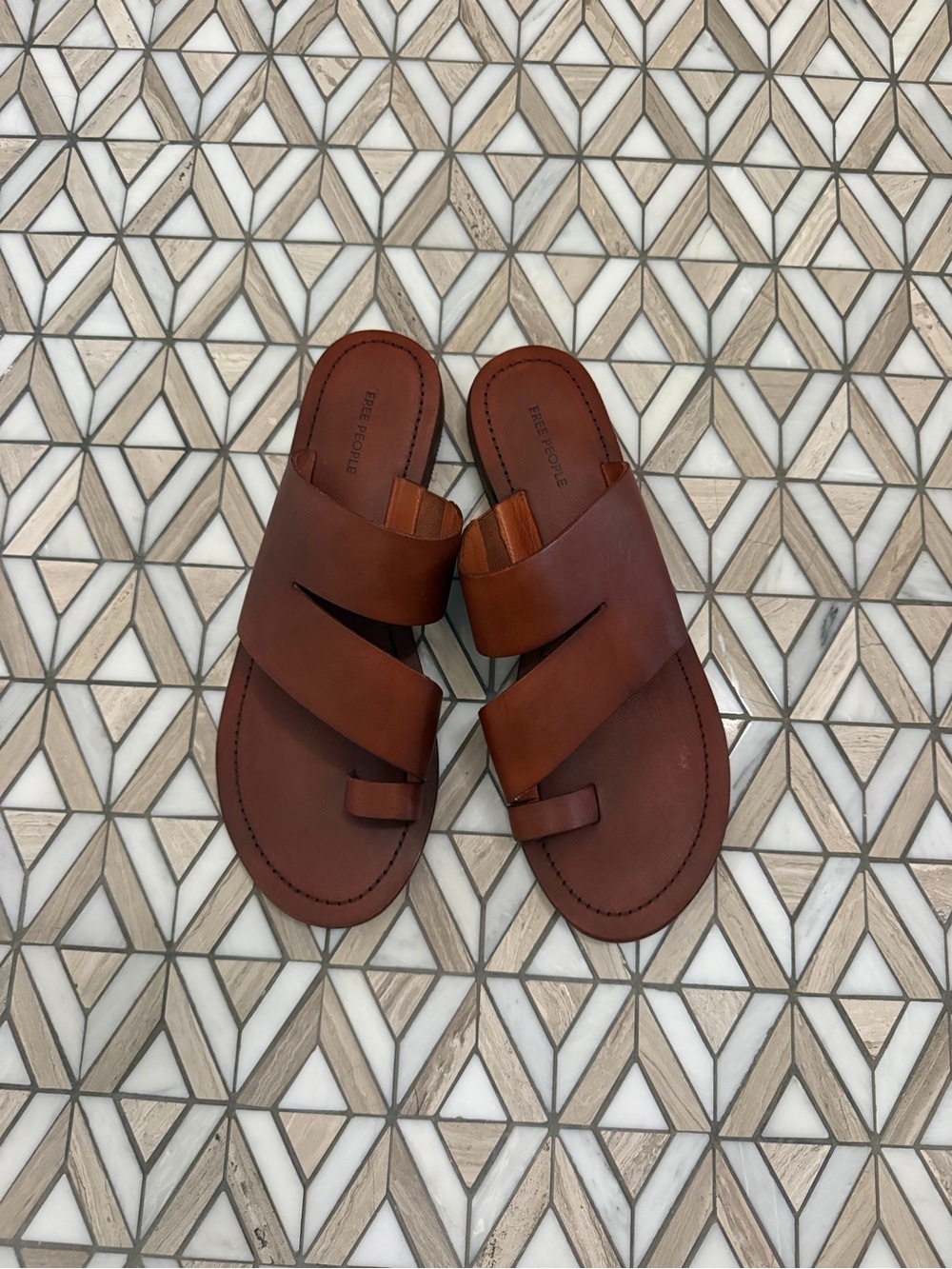 Free People Tan Brown Leather Crossover Slide Sandals